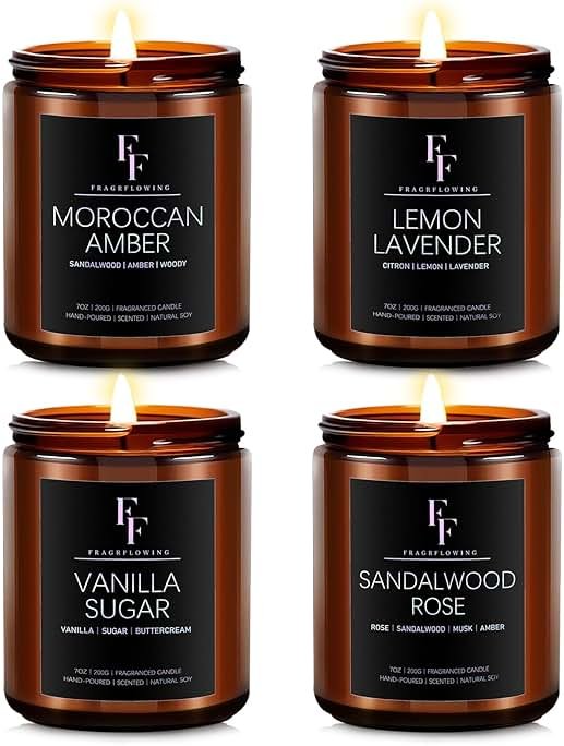Scented Candles for Home Scented Aromatherapy Candles, 4 Pack 28 Oz Soy Wax Candle Gift Set Valentine's Day Gift for Women Men (Lavender/Vanilla//Sandalwood Rose/Moroccan Amber) - Product Image