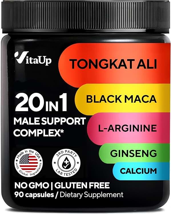 Vitamins for Men 20 in 1 - USA Made Advanced Complex with Tongkat Ali, Black Maca Root for Men, Zinc, Vitamin B12, Astragalus for Normal Energy Support - 90 Vegan Caps - Product Image