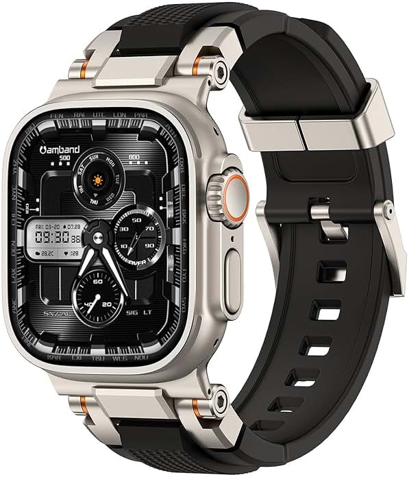 amBand Bands Compatible with Apple Watch Ultra 3/2/1 49mm, M1 Sport Series Rugged Durable Strap with Metal Connector to Match Ultra's Titanium Case for iWatch 49mm Men Titanium/Black - Product Image
