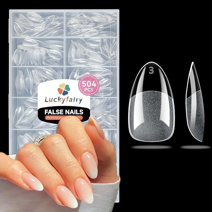 Luckyfairy Short Almond Nail Tips: 504pcs Pre-Etched Soft Gel Nail Tips, Tri-Layer Core Short Fake Nails, 12 Sizes Half Matte Full Cover Clear Press on Nails Extension DIY for Flat & Natural Nail Beds - Product Image