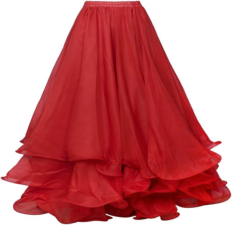 BellyLady Belly Dance Skirt Halloween Tribal Chiffon Tiered Maxi Full Skirt 37.8 Inch Length - Product Image