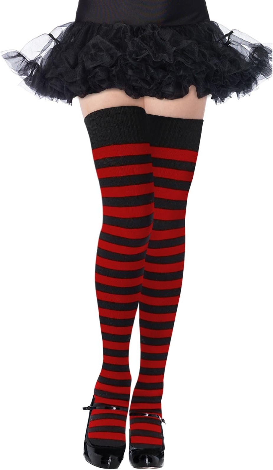 Moon Wood Womens Thigh High Socks Striped Knee High Socks Extra Long Cotton Knit Over the Knee Socks for Halloween - Product Image