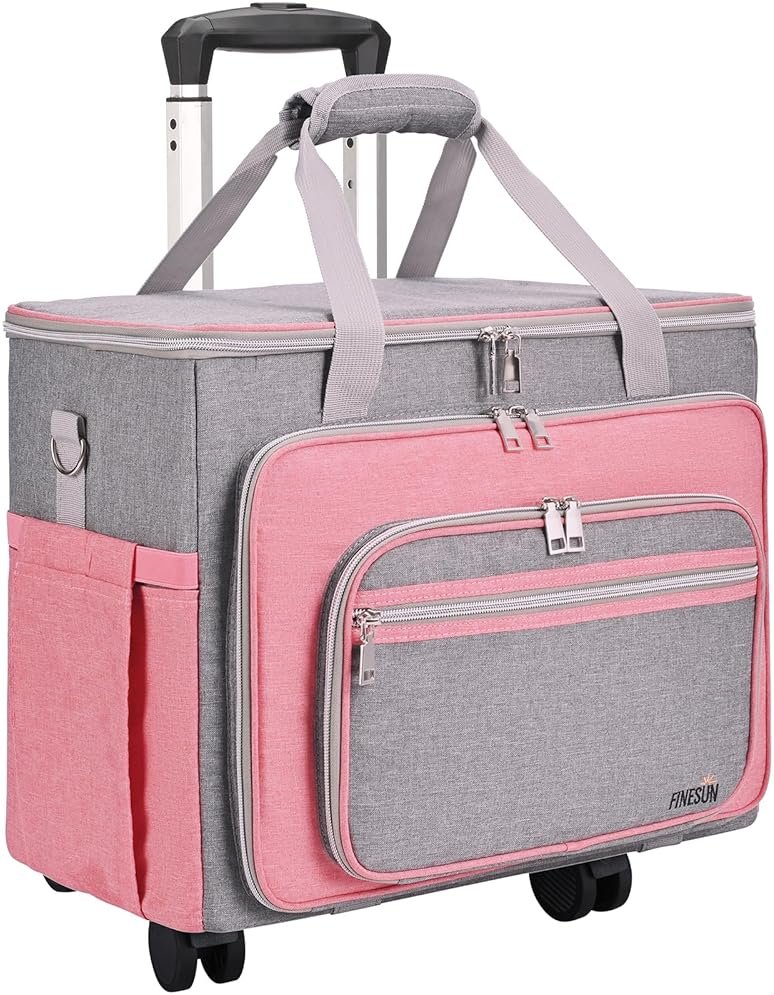 FINESUN Rolling Teacher Tote Bag with Wheels Craft Storage Organizer Bag, Portable Wheeled Craft Cart for Teacher Art Office Scrapbook Supplies, Heavy Duty Multi-Purpose Rolling Tote Pink - Product Image
