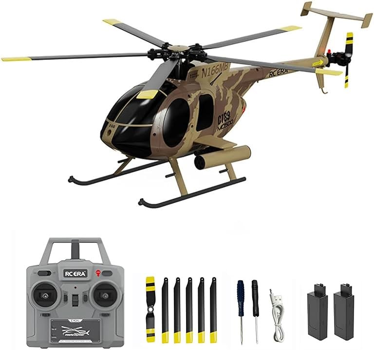 Dodoore Remote Control Helicopter, C189 MD500 RC Helicopter Model, 1/28 Scale 4CH Single-Rotor Helicopters with 6-Axis Gyro and Brushless Motor, 2.4GHz RC Aircraft for Adults, 2 Batteries (Camouflage) - Product Image