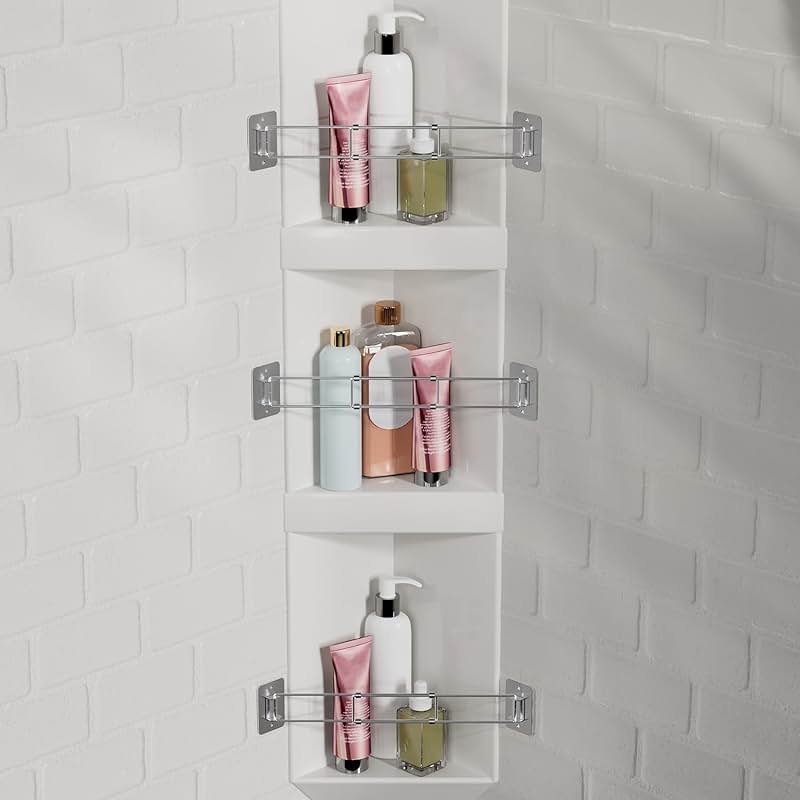 FOCSPROD RV Shower Corner Storage Bar, 7.9-13.7 inches RV Bathroom Travel Trailer Storage Organization Coner Bar, Stainless Steel RV Shower Corner Shelf Rod in Camper Must Haves Accessories (3 Pack) - Product Image