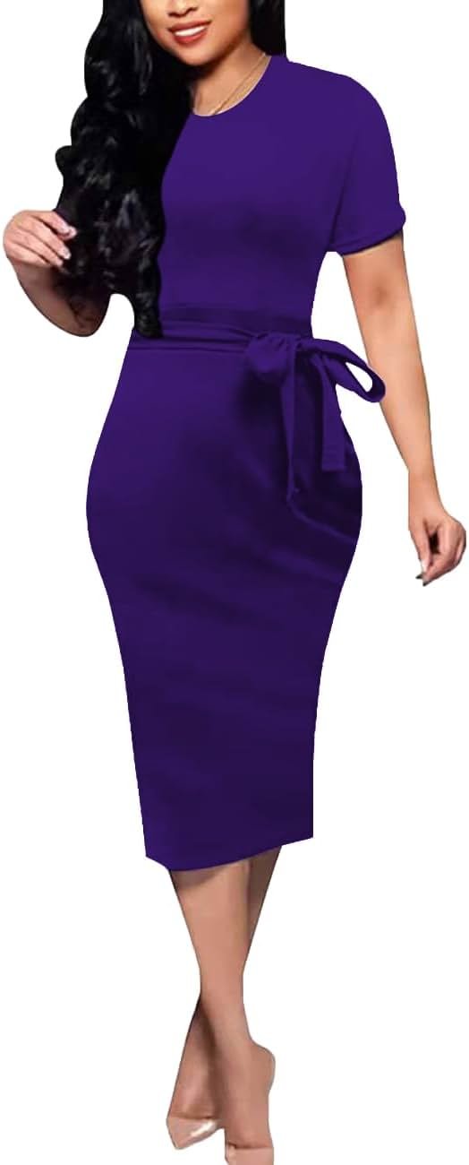 BOGURST Women Midi Bodycon Dress Work Casual Cute Floral Prints Pencil Dresses - Product Image