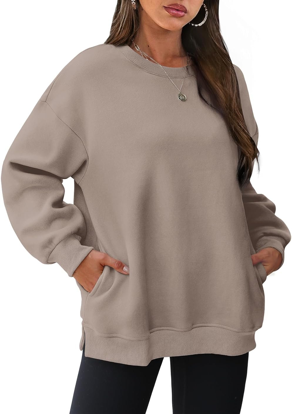 WIHOLL Womens Oversized Sweatshirts Crewneck Long Sleeve Tops Fleece Pullover Fall Fashion Clothes with Pocket - Product Image