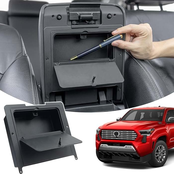 JKCOVER Center Console Hidden Box Organizer Compatible with 2024 2025 2026 Toyota Tacoma Accessories Armrest Secret Compartment Press to Open and Close（Patented Design） - Product Image