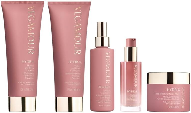 Vegamour HYDR-8 Full Routine Kit Includes HYDR-8 Hydrate and Repair Shampoo & Conditioner, Deep Moisture Repair Mask, Leave-In Conditioner & Weightless Repair Oil for Dry, Damaged Hair - Product Image
