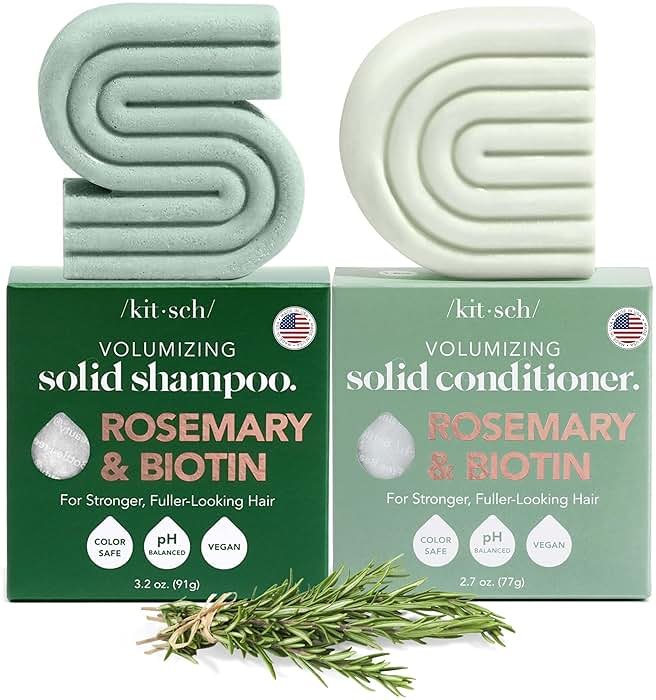 Kitsch Rosemary & Biotin Shampoo and Conditioner Set for Hair Growth - Strengthening, Thickening & Volumizing Shampoo and Conditioner Bar - Paraben, Sulfate & Silicone Free - 2 pack - Product Image