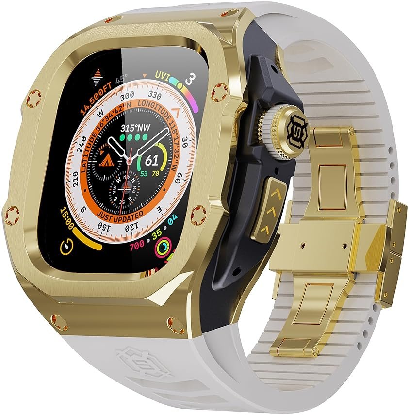 VeveXiao Rugged Case with Band Compatible with Apple Watch Ultra 2 Bands 49mm, Metal Protective Cover Case with Replacement Fluorine Rubber Strap for iWatch Ultra 49mm Mens Strap | Compatible with Apple Watch Ultra 2, Metal Protective Cover Case, with Replacement Fluorine Rubber Strap, Mens Strap - Product Image