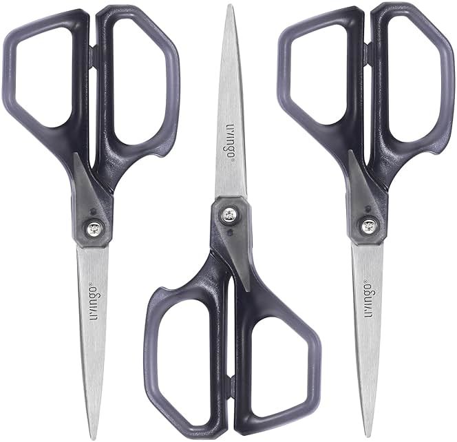 LIVINGO Scissors All Purpose for Office - 3 Pack 8 Inch Sharp Stainless Steel Heavy Duty Fabric Paper Cutting Shears for Crafts, Sewing School Home Use - Product Image