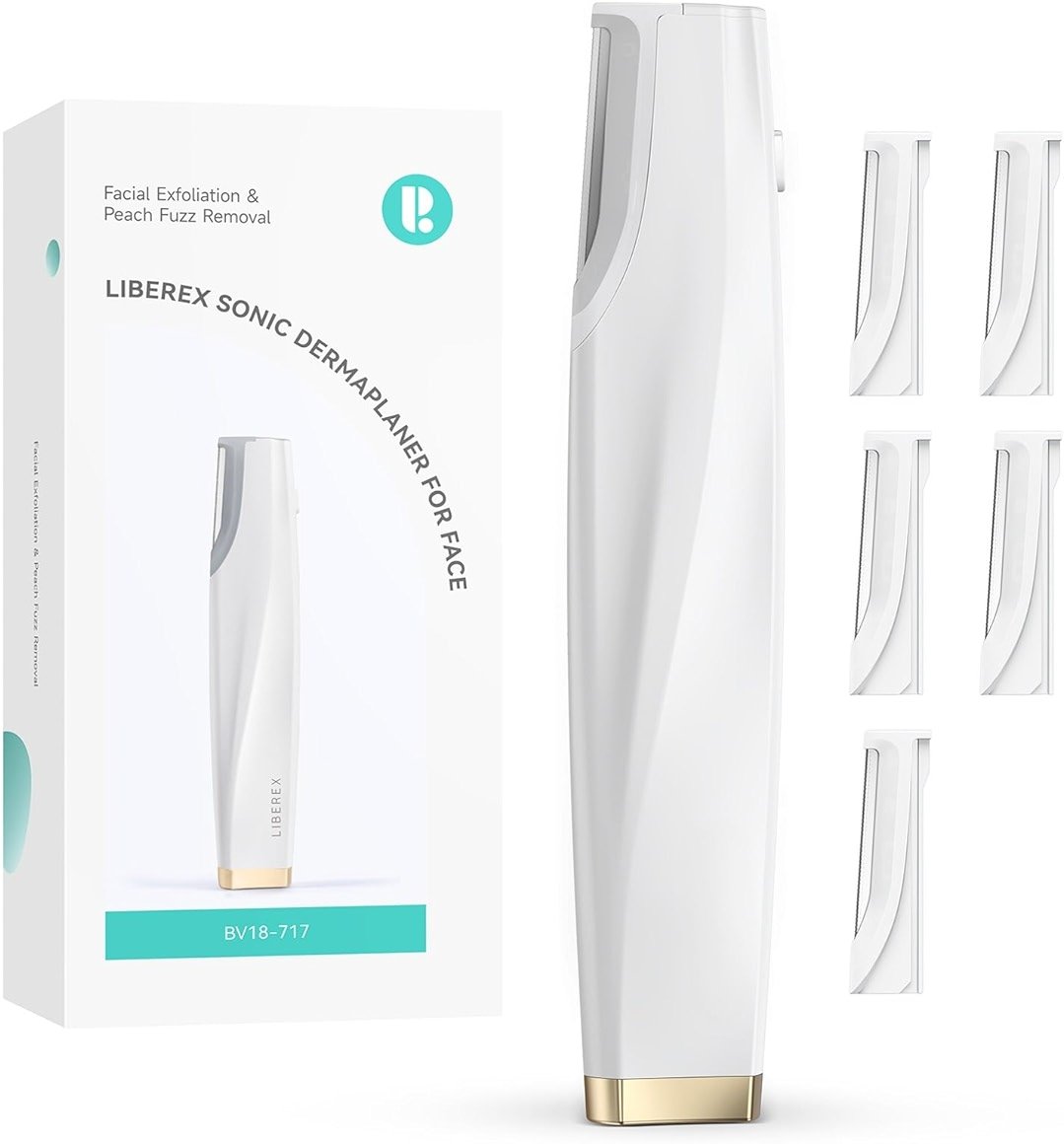Sonic Dermaplaning Tool for Face - Rechargeable Dermaplane Razor with 6 Refill Dermablades, Facial Hair & Peach Fuzz Remover for Women (White) - Product Image