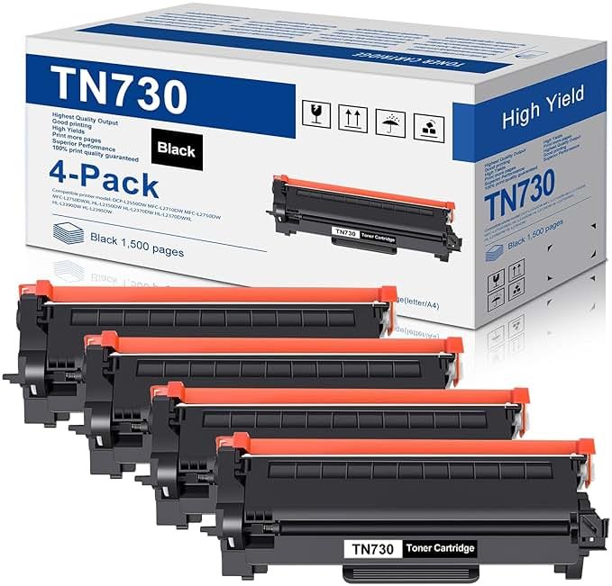 TN-730 TN730 Toner Cartridge Replacement for Brother TN730 Toner Cartridge - Black DCP-L2550DW MFC-L2710DW MFC-L2750DW HL-L2370DW Printer (4-Pack) - Product Image
