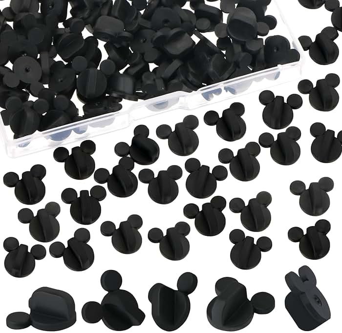 PVC Rubber Mouse Head Pin Backs, DREMISI 100Pcs Mouse Ears Pin Backs Coat Tie Tack Lapel Pin Backs Clutch Backs Holder Clothes Pin Keepers for Replacement Varsity Uniform Badge Craft Making Accessory - Product Image