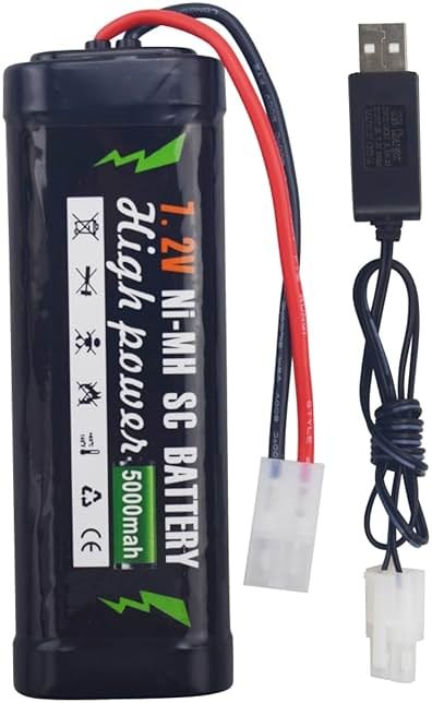 sea jump 7.2V 5000mAh NiMH Battery with KET-2P Plug and USB Charger Suitable for RC Truggy Buggy Tank Racing Remote Control Car Truck High-Power with Tamiya Connector Battery - Product Image
