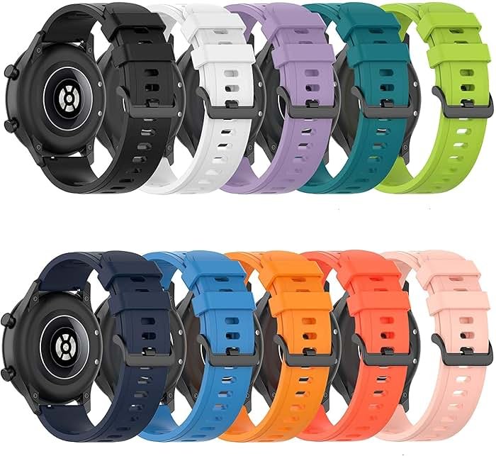 FitTurn 10 Pack Bands Compatible with Garmin Vivoactive 6/5/3/3 Music/Forerunner 70/170/170 Music/570 42mm/165/165 Music/645/645 Music/245/245 Music/45/45s/35/55/158 Watch 20MM Silicone Replacement Adjustable Quick Release Wristband Strap - Product Image