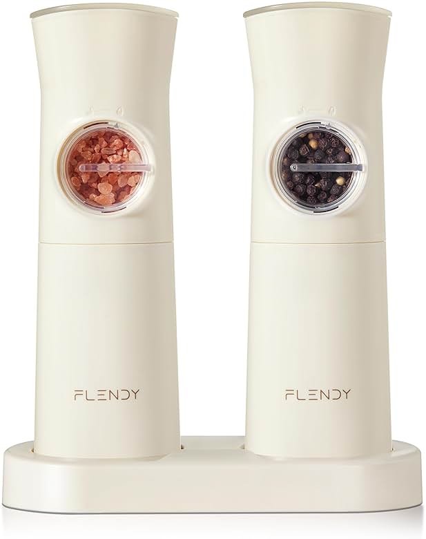 Flendy Gravity Electric Salt and Pepper Grinder Set Rechargeable, Automatic Salt and Pepper Grinder Set with USB C Charging Base, Gravity Salt and Pepper Shakers Set Electric - Product Image