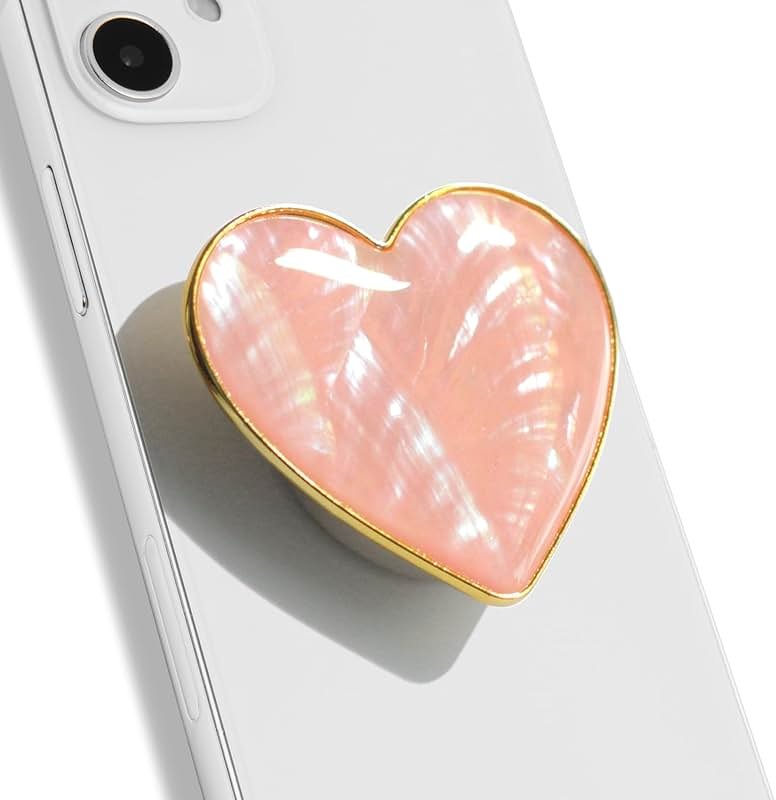 OnTheGrip Cute Natural Seashell Design Heart Shape Collapsible Mobile Phone Grip Stand Holder for Smartphone Tablet Cell Phone Accessory (Peach) - Product Image