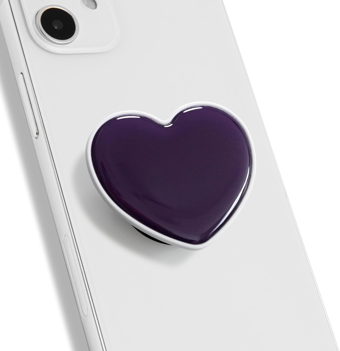 OnTheGrip Cute Solid Macaron Color Heart Shape Collapsible Mobile Phone Grip Stand Holder for Smartphone Tablet Cell Phone Accessory (Purple) - Product Image