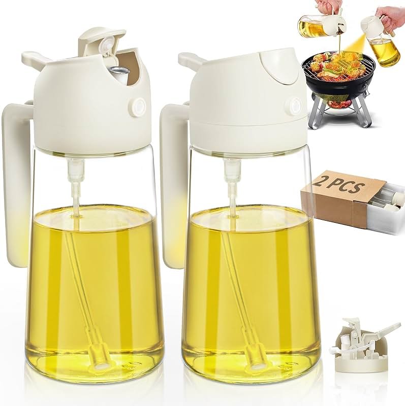 Oil Sprayer for Cooking 2pcs,2 in 1 Oil Dispenser and Oils Sprayer Kitchen Gadgets-16oz Glass Oils Spray Bottle,Mist Olive OilDispenser,Air Fryer,Salad,Grill (White Kitchen Accessories) - Product Image