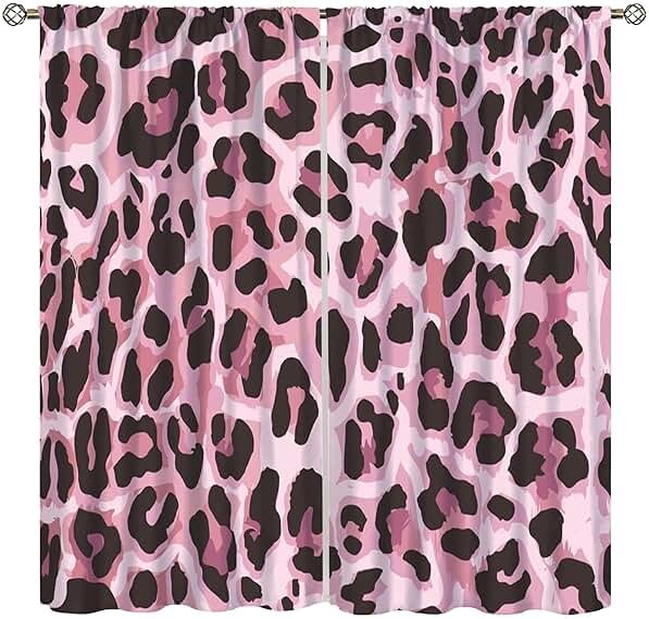Pink Leopard Pattern Blackout Curtains, Sexy Fancy Modern Simple Cheetah Skin Pattern Home Rod Pocket Window Curtains,for Bedroom Living Room 42"" W X 45"" L, Style-6 - Product Image