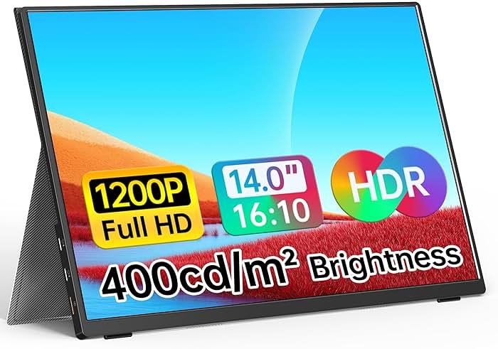 WGK 14 inch Portable Monitor 1200P FHD+ 100% sRGB Travel Display HDMI/USB-C Compatible with Laptops, Desktops, Phones, PS, Mac, Xbox, Switch, and Other Gaming Devices Includes Stand and Speakers VESA - Product Image
