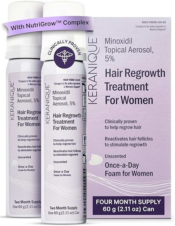 Keranique Women's 5% Topical Minoxidil Foam – Hair Regrowth Scalp Treatment with Powerful NutriGrow blend - Supports Thicker, Fuller, Healthier Hair & Scalp - 4 Month Supply - Product Image
