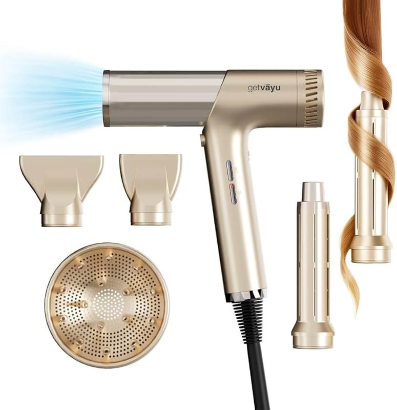 getvayu Hypersonic Hair Dryer | 110,000 RPM High-Speed Ionic Blow Dryer with 500 Million Negative Ions | No Heat Damage, Low Noise, 5 Attachments for All Hair Types - Product Image
