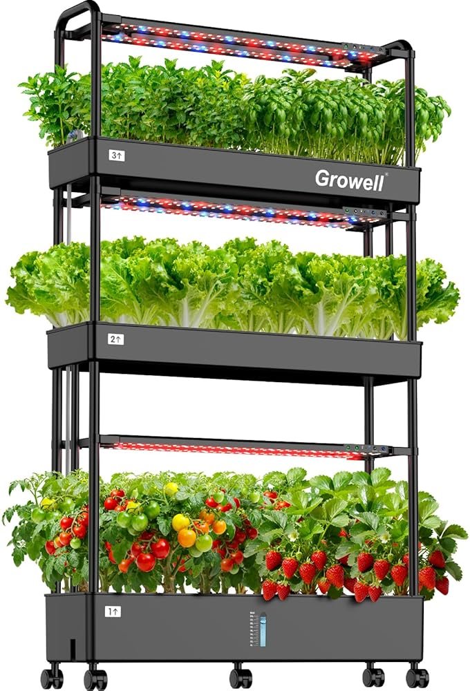 Growell 90-Pod Hydroponics Growing System, Large Vertical Hydroponic Garden with Smart Full-Spectrum Grow Lights, Auto Circulating Water, Mobile Indoor Gardening System for Herbs, Vegetables & Fruits - Product Image