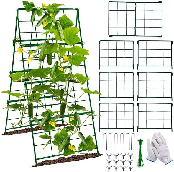 Heavy Duty Cucumber Trellis Thickened for Raised Garden Bed,48"x16" Foldable Frame Metal Vegetable Trellis for Climbing Plants Outdoor Plant Support for Grape Tomato Peas, Fruit, Vine,Bean(1 Pack) - Product Image