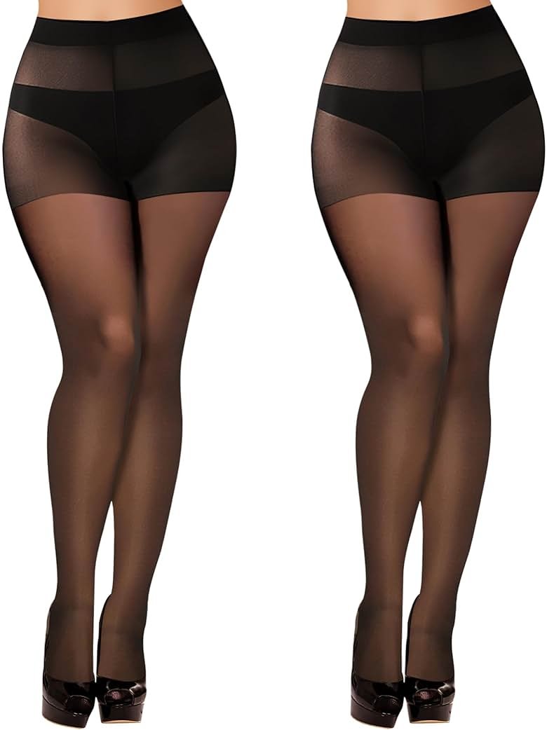 Buauty 2 Pairs Sheer Black Tights for Women -20D High Waist women's Pantyhose,Plus Size Nylon Stockings - Product Image