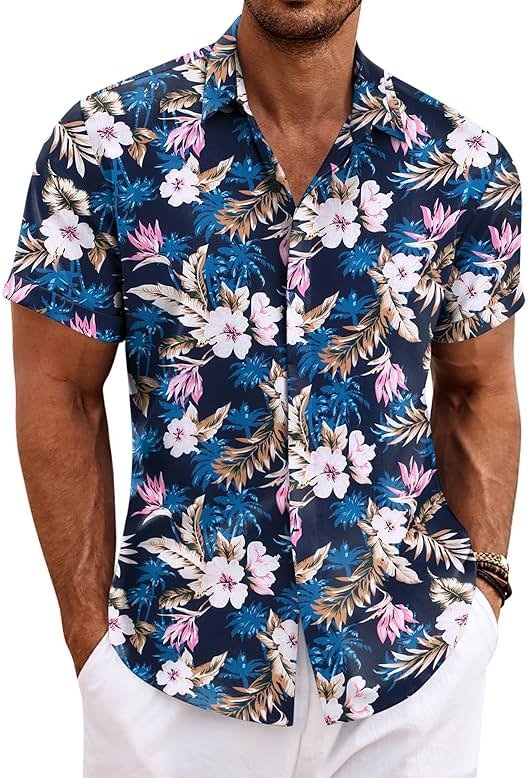 COOFANDY Men's Linen Shirts Short Sleeve Casual Shirts Button Down Shirt for Men Beach Summer Wedding Shirt - Product Image