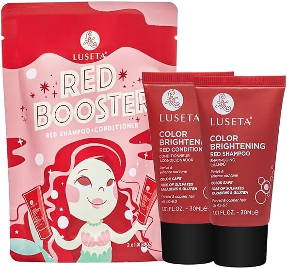 Luseta Color Brightening Red Shampoo and Conditioner Set, Color Depositing for Copper and Color-Treated Hair, Sulfate and Paraben-Free, 2 x 1.01oz - Product Image