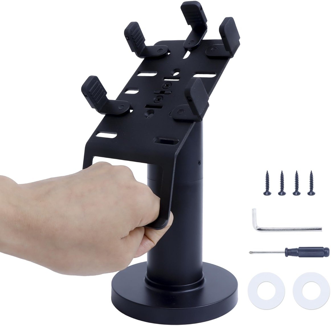 Universal Credit Card Terminal Stand for Square Terminal, 7" Tall Swivel and Tilt Credit Card Readers Square Stand with Handle for Most POS Machine, Screw-in and Adhesive Installation, Black - Product Image
