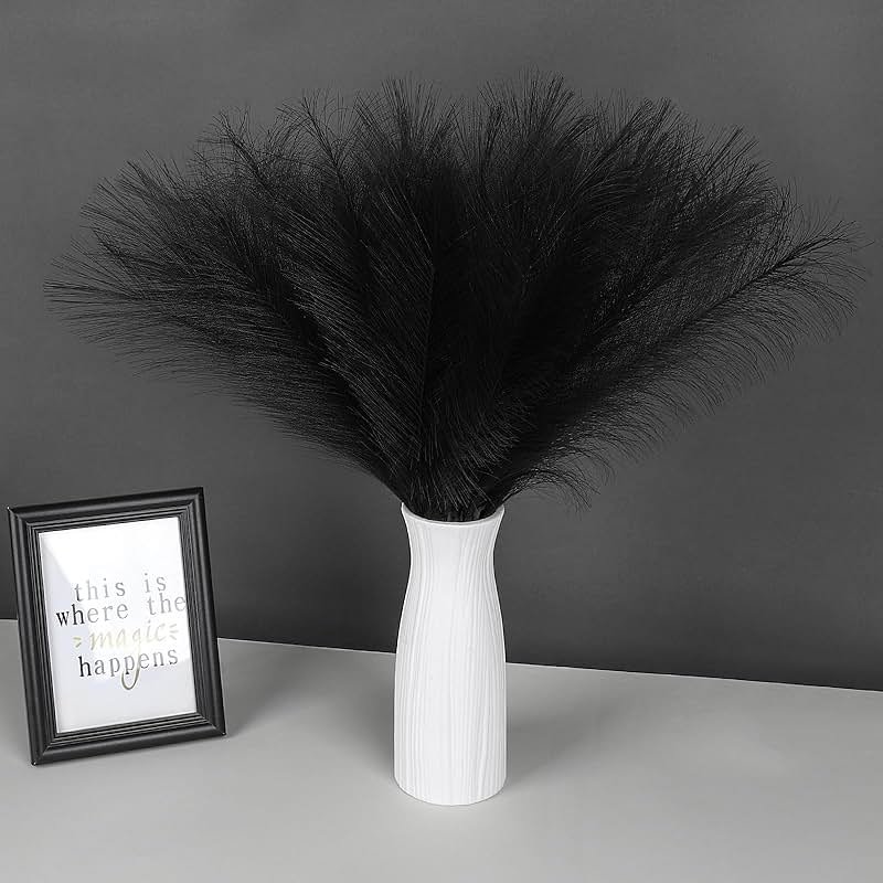 SeptCat 30 Pcs Pampas Grass Black Decor 21.7" Fluffy Faux Short Pampas Grass Artificial Small Pompas Grass Flower Vase Filler for Home Wedding Living Room Wall Party Decoration - Product Image