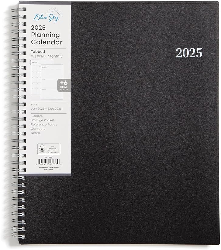 Blue Sky 2025 Weekly and Monthly Planner Calendar, January - December, 8.5" x 11", Flexible Cover, Laminated Tabs, Wirebound, Storage Pocket, Enterprise - Product Image