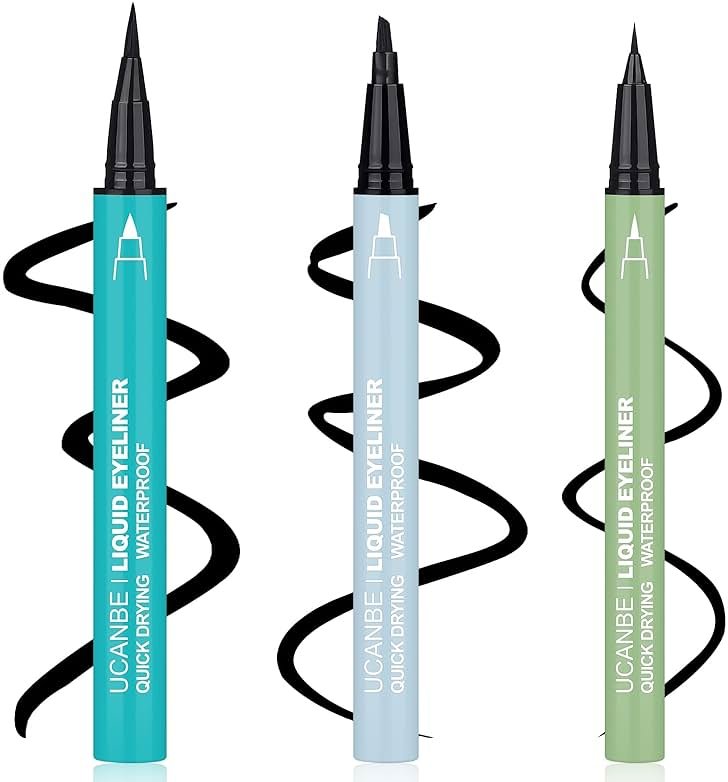 UCANBE 3pcs Black Liquid Eyeliner Kit Included 3 Brush Tip for Ultra Precision, Quick Drying, Smooth Glide, Smudge-Resistant, Waterproof Pigmented Up To 24 Hours Liquid Liner Eye Makeup Set - Product Image