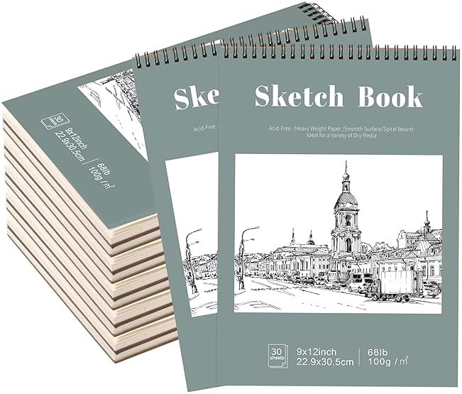 12 Pack Sketch Book, 9 x 12 Inch Sketchbook, 68lb/100gsm Top Spiral Bound Sketch Pad, Acid Free Art Supplies Drawing Painting Sketching Paper for Adults, Beginners, Artists (30 Sheets Each) - Product Image