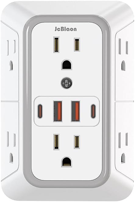 JcBlaon Outlet Extender Surge Protector - 6 Outlet Splitter with 4 USB Ports (2 USB C), Multiple Plug Expander Wall Charger, 3 Sided Multi Plug Wall Adapter Power Strip for Home Office Kitchen Travel - Product Image