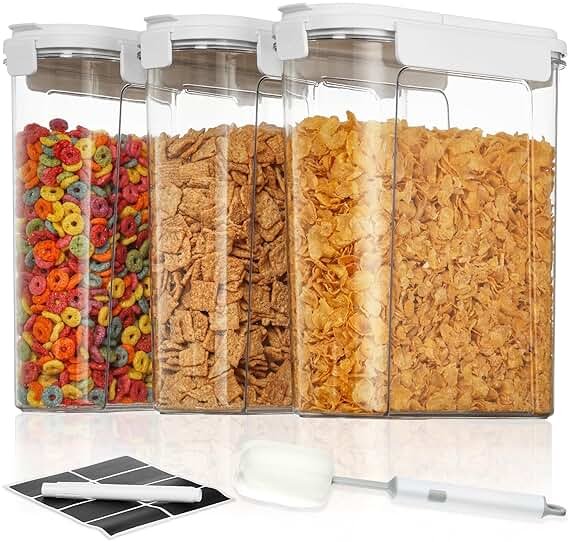 Vtopmart Cereal Containers Set, 3 PCS Airtight Food Storage Container with Flip-Top Lids, Plastic Organizer Dispenser for Kitchen, Pantry Organization (135.2oz/4L) - Product Image