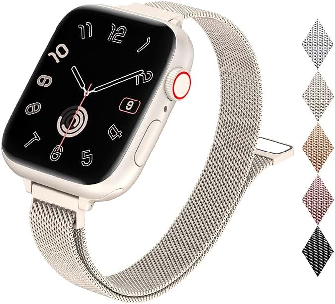 MARGE PLUS Slim Milanese Loop Compatible with Apple Watch Band for women 41mm 40mm 38mm 42mm 46mm 45mm 44mm, Stainless Steel Magnetic Mesh Strap work on iWatch Series 11 10 9 8 7 6 5 4 3 & SE 3 2 1 - Product Image
