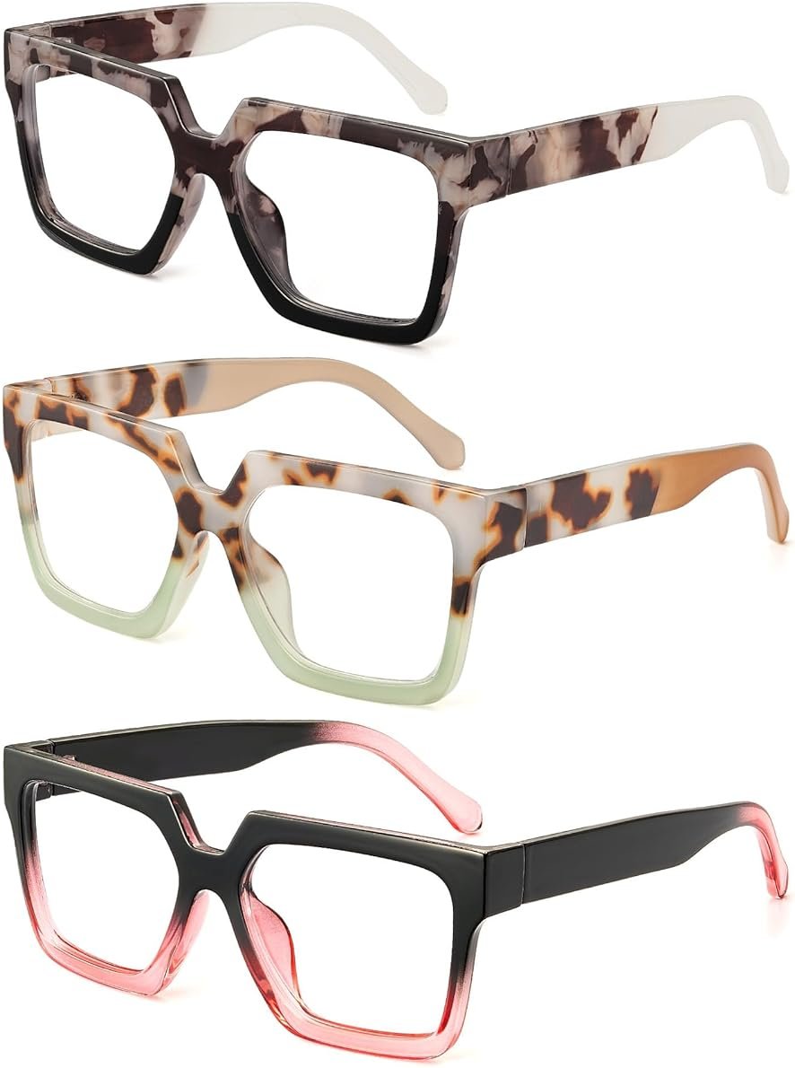 JM Oversized Reading Glasses for Women - Square Style Readers for Woman, Trendy Blue Light Blocking Womens Reader - Product Image