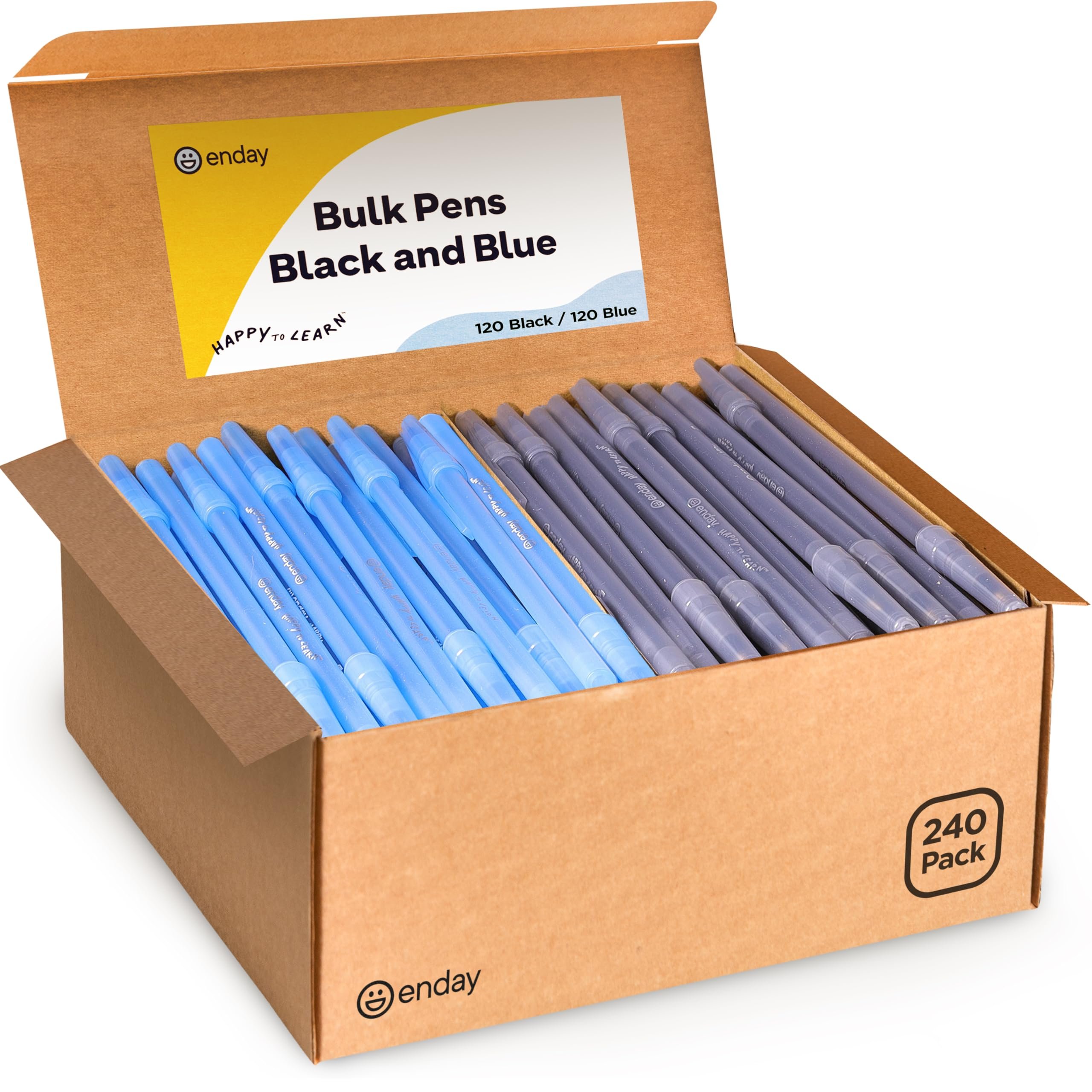 Enday Ballpoint Pens Bulk Blue and Black Pens (240 Pack) 120 Black & 120 Blue - Medium Point (1.0mm) Flexible Round Barrel For Writing Comfort, Pens Bulk for School, Home and Office. - Product Image