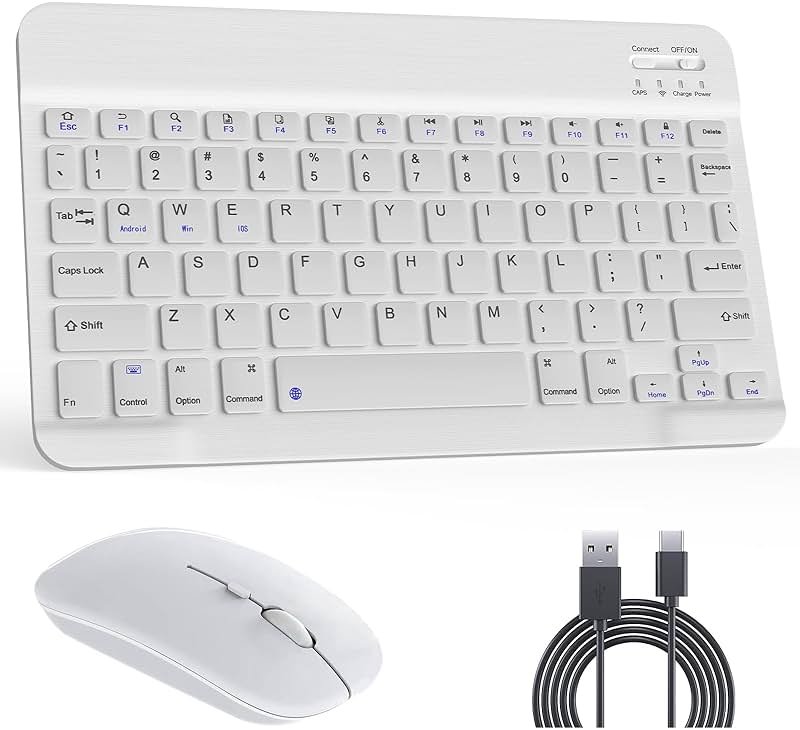 Bluetooth Keyboard & Mouse Combo, QWERTY Layout, 10 inch Ultra-Slim Wireless Keyboard, Lag-Free, Silent Keyboard Compatible with iPhone iPad Computer Tablet Keyboard - Product Image