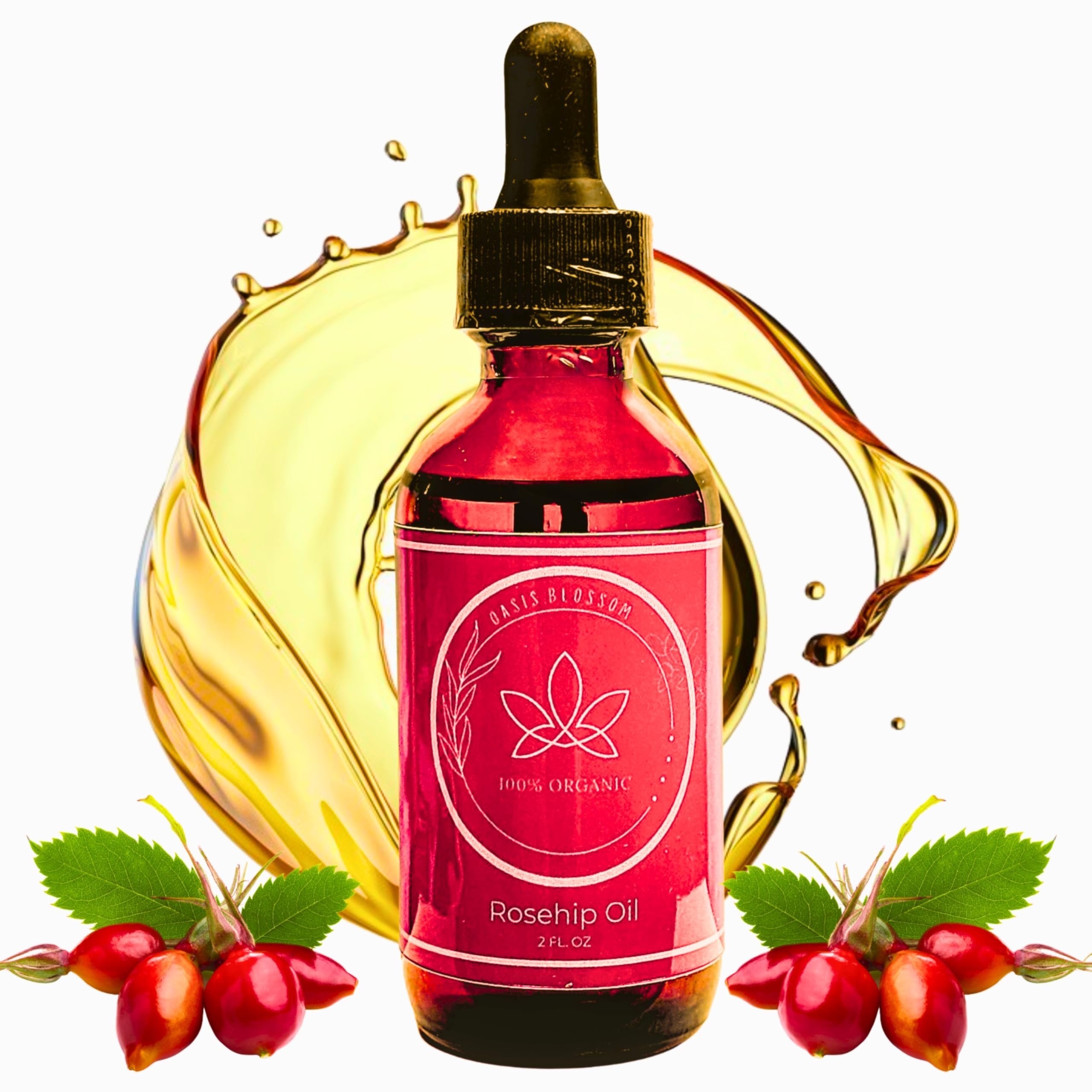 Oasis Blossom Rosehip Oil for Face, Skin & Hair| 100% Pure Certified USDA Organic | Cold Pressed Unrefined Rosehip Oil | Hydrating, Moisturizing, Nourishing, Anti-Aging | 2 Fl Oz. - Product Image