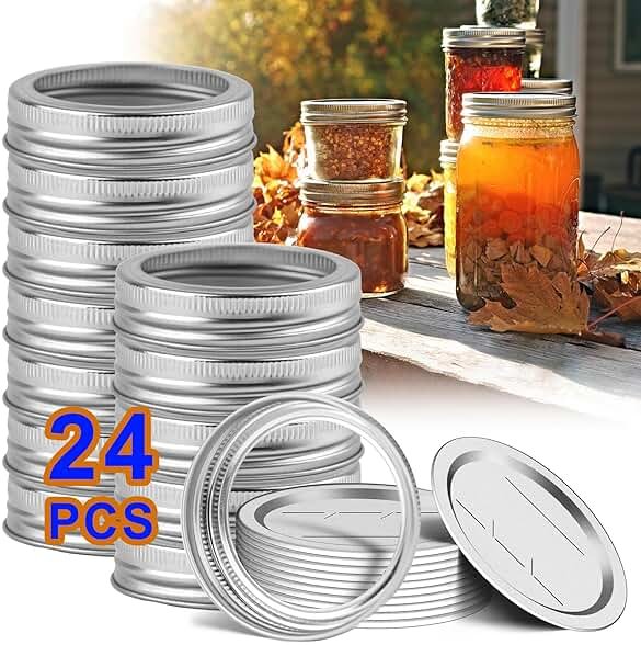 Canning Jar Lids With Rings For Mason Regular Mouth 24Pcs Regular Mouth Kerr Ball Jars Lids With Rings Good Sealing Performance Food Grade Material Kerr Mason Jars For Canning Food Fruits DIY Jam - Product Image