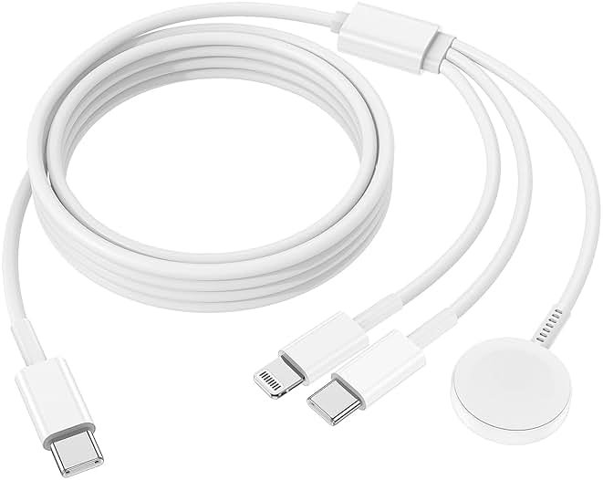 QZIIW Apple Watch Charger,Apple iWatch Magnetic Fast Charger to USB C Cable,3 in 1 Multi Charging Cable 6 FT Compatible with Watch Series Ultra 3/2/SE/11/10/9/8/7/6/5/4/3/2/1,iPhone 17/16/15/14/13/12 - Product Image