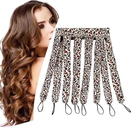 YiQiYi No Heat Hair Curler Headband for Long Hair, Satin Heatless Curling Rod with Adjustable Strap Overnight No Heat Curling Roller for Women and Girls Waves and Curls (Leopard Color) - Product Image
