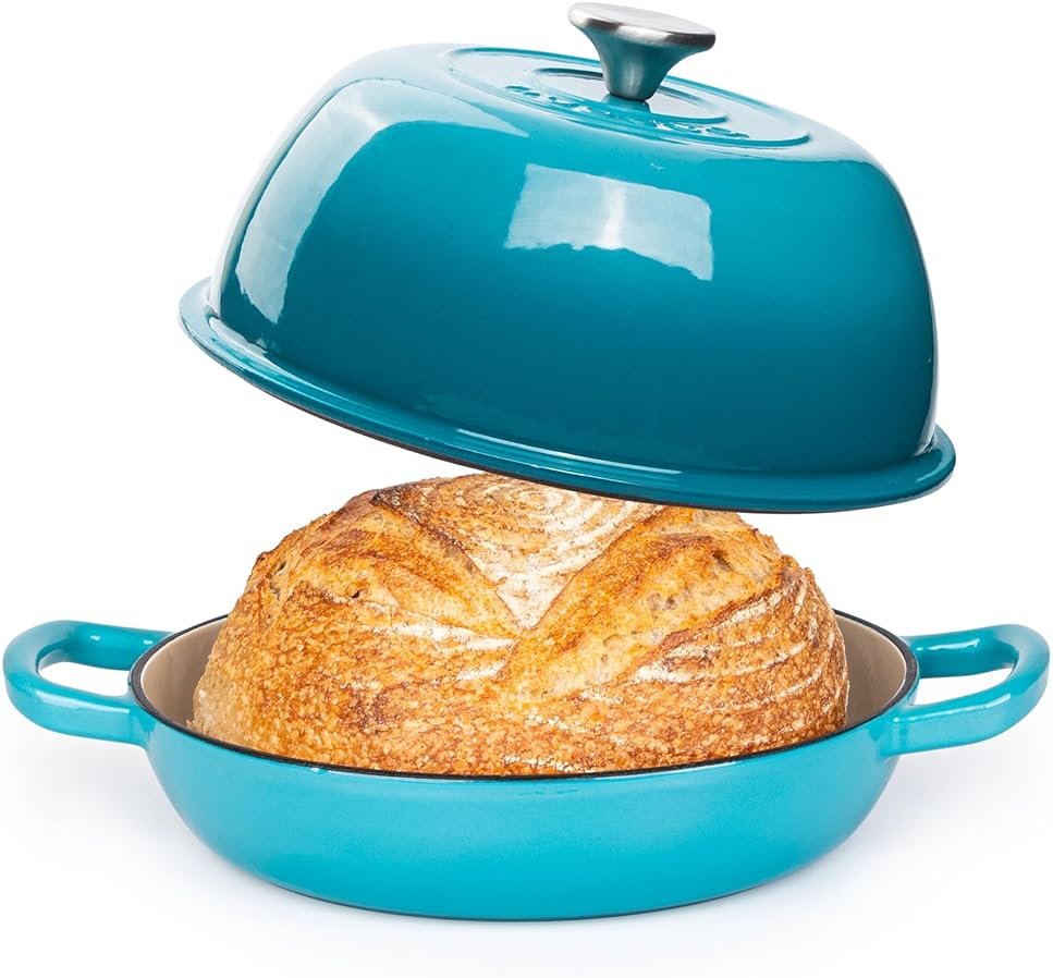 Enamelled Cast Iron Dutch Oven Pot – Dutch Oven For Sourdough Bread Baking – Cast Iron Bread Pot – Blue, 6 Quarts, 26cm – by Nuovva - Product Image